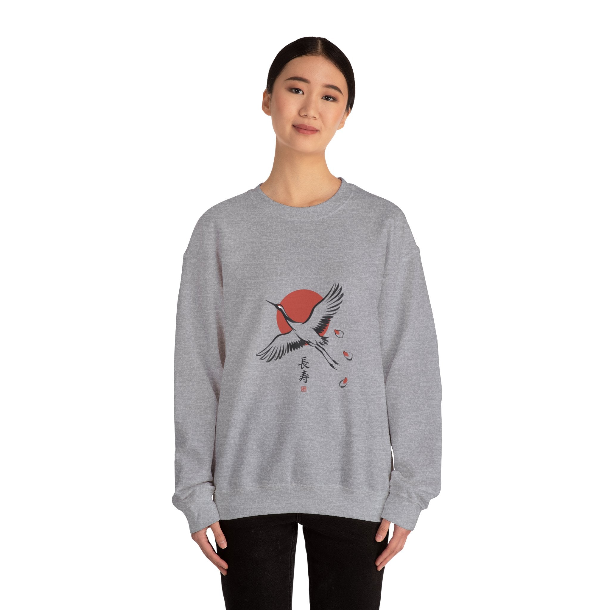 Red Sun Crane Crewneck Sweatshirt | Japanese streetwear, cherry blossoms