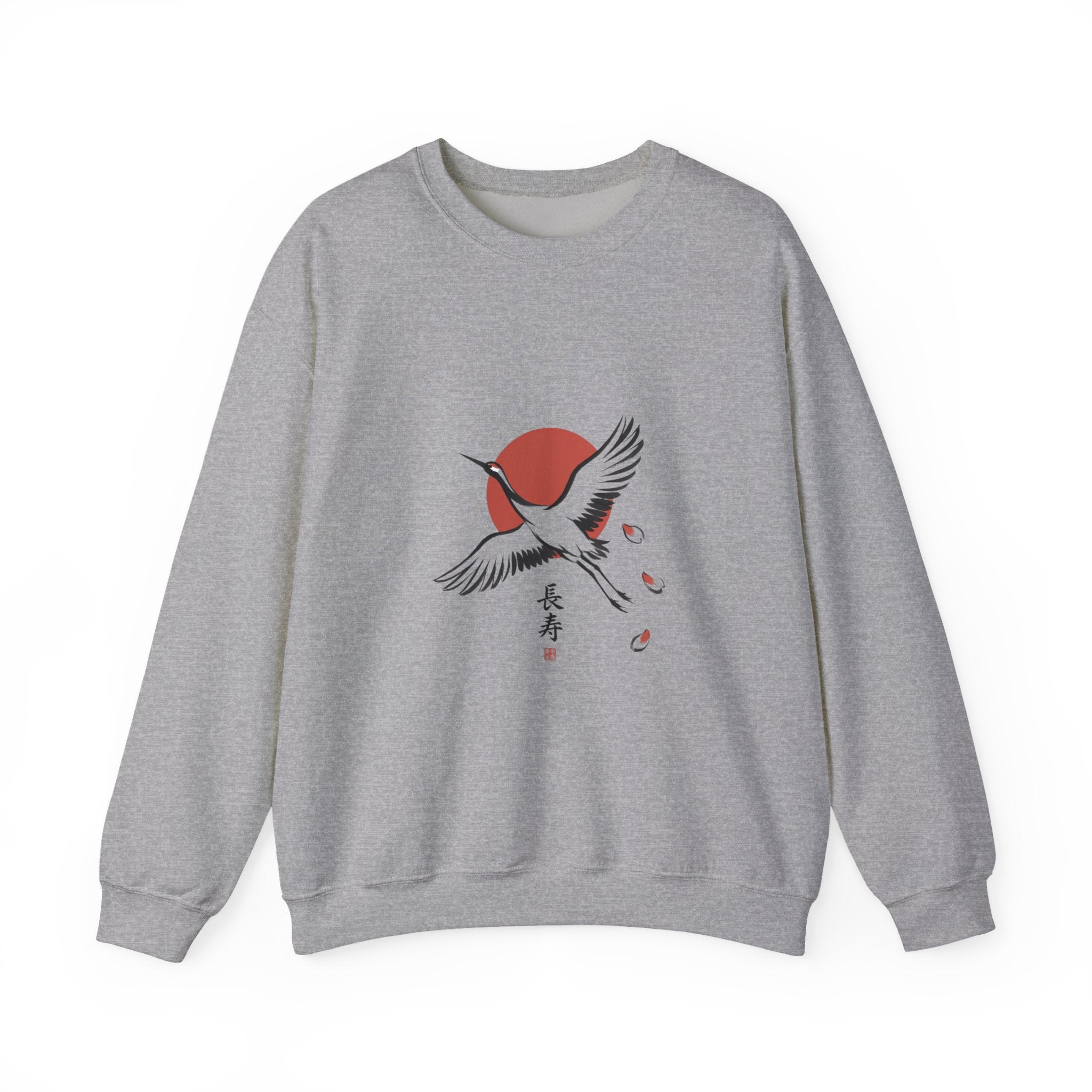Red Sun Crane Crewneck Sweatshirt | Japanese streetwear, cherry blossoms