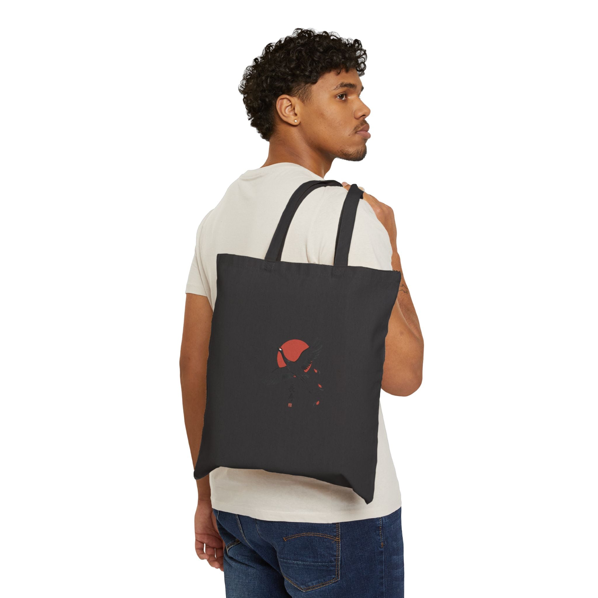 Flying Crane & Rising Sun Tote | Japanese Streetwear, Sakura Wave Graphic