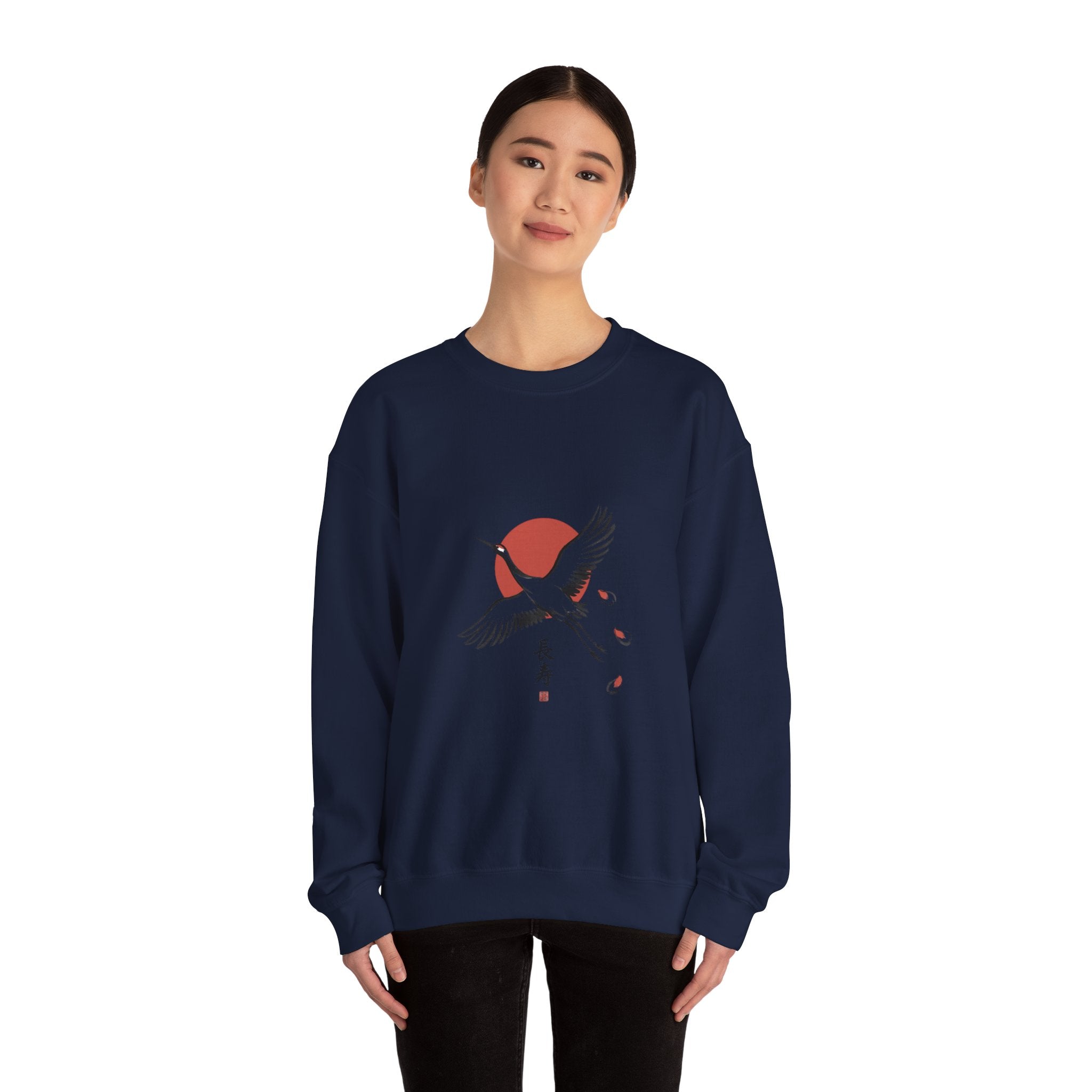 Red Sun Crane Crewneck Sweatshirt | Japanese streetwear, cherry blossoms