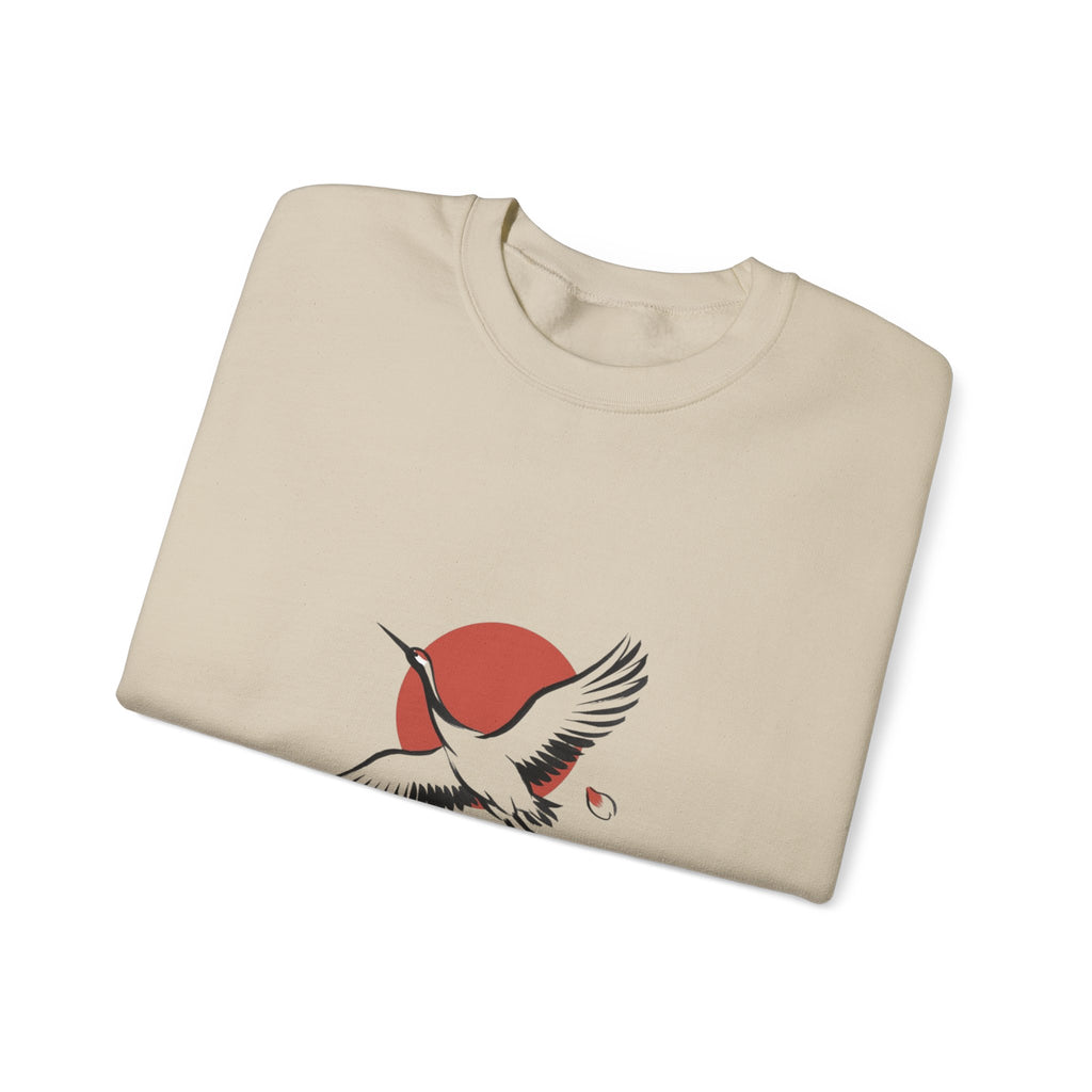 Red Sun Crane Crewneck Sweatshirt | Japanese streetwear, cherry blossoms