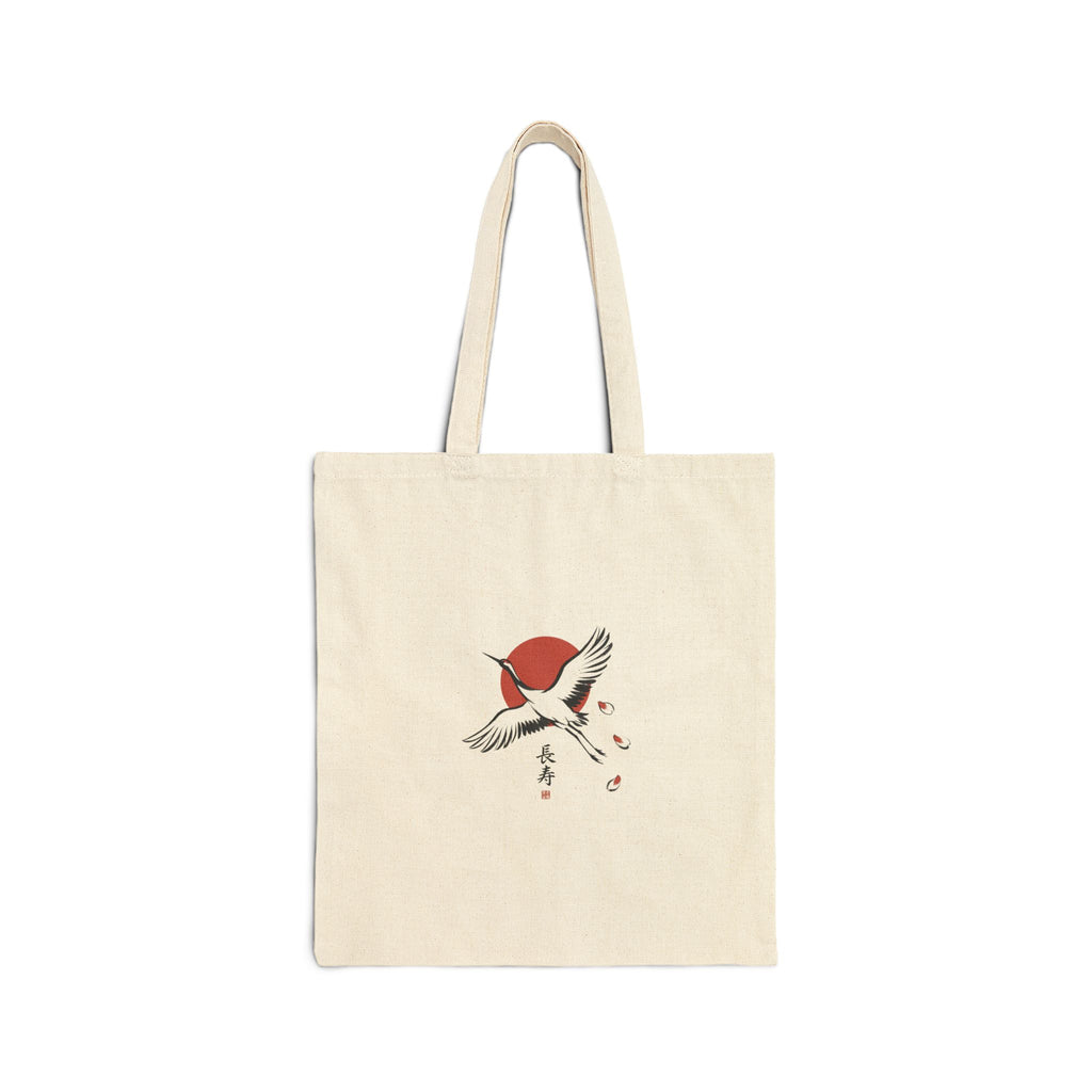 Flying Crane & Rising Sun Tote | Japanese Streetwear, Sakura Wave Graphic
