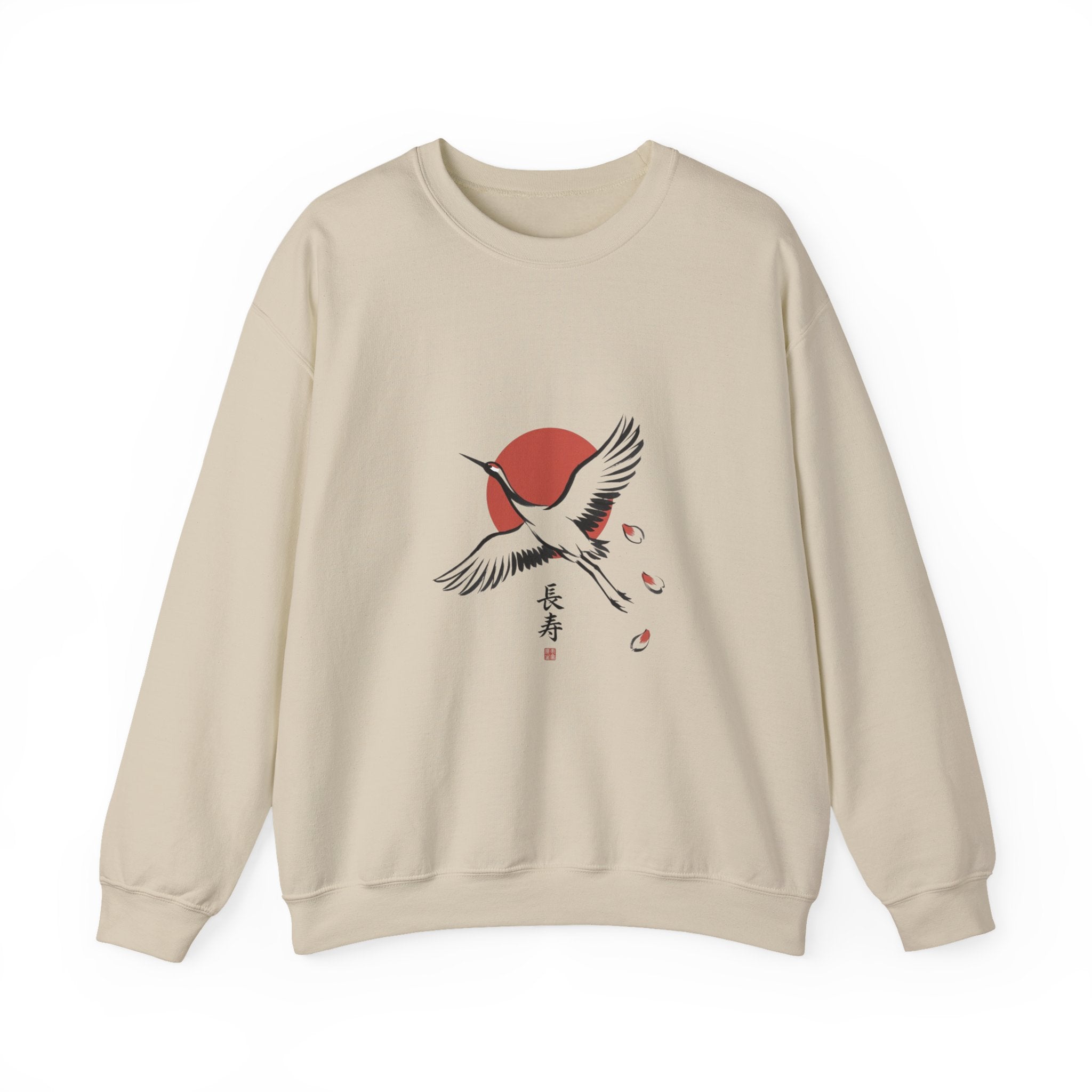 Red Sun Crane Crewneck Sweatshirt | Japanese streetwear, cherry blossoms