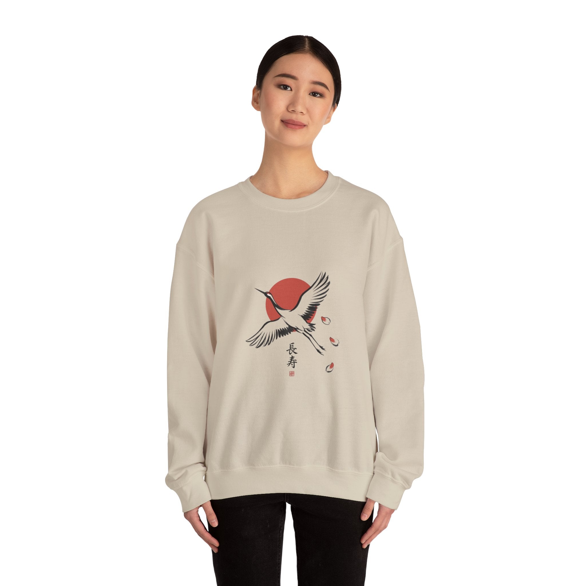 Red Sun Crane Crewneck Sweatshirt | Japanese streetwear, cherry blossoms