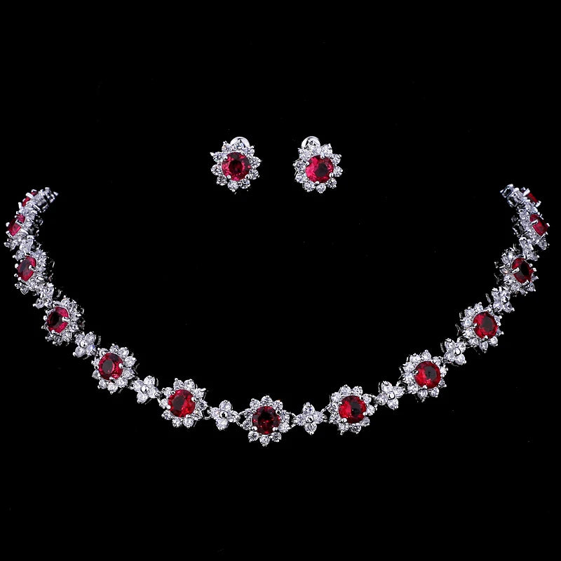Emmaya Luxury Cubic Zircon Crystal Bridal Jewelry Sets Necklace Earrings Sets for Women Wedding Party Jewelry