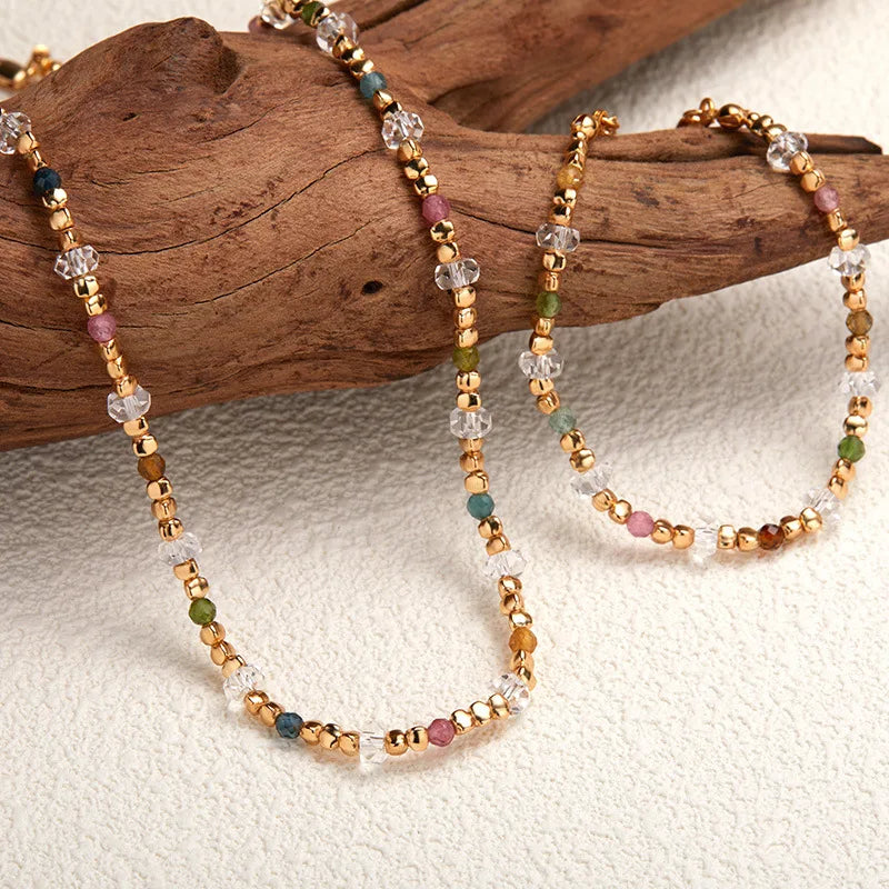 Natural Tourmaline White Crystal S925 Silver Beaded Strand Jewelry Sets With Necklace And Bracelet For Women Dainty Luxury Gift