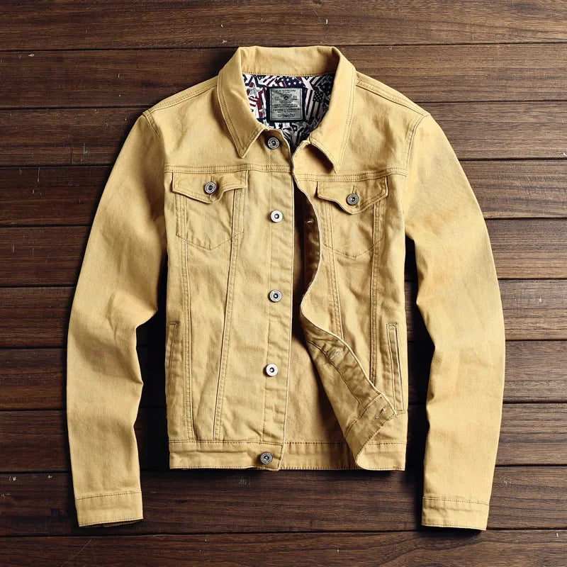 Men Denim Jacket Single Breasted Cardigan Turn Down Collar Coats Washed Loose Solid Pockets Button Casual Thicken Spliced