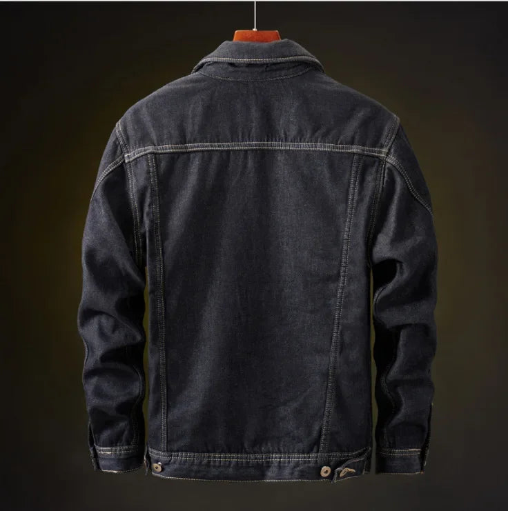 Men Denim Jacket Single Breasted Cardigan Turn Down Collar Coats Washed Loose Solid Pockets Button Casual Thicken Spliced