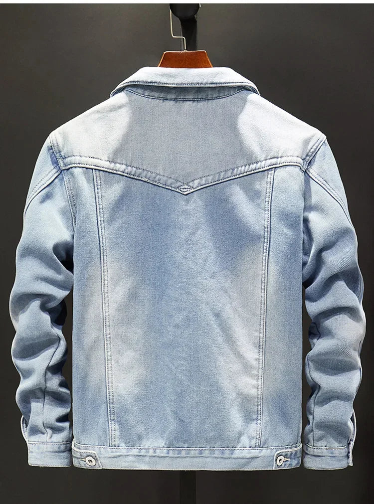 Men Denim Jacket Single Breasted Cardigan Turn Down Collar Coats Washed Loose Solid Pockets Button Casual Thicken Spliced