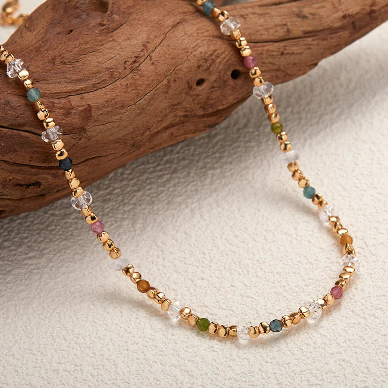 Natural Tourmaline White Crystal S925 Silver Beaded Strand Jewelry Sets With Necklace And Bracelet For Women Dainty Luxury Gift