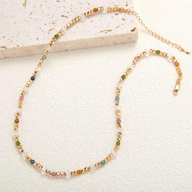 Natural Tourmaline White Crystal S925 Silver Beaded Strand Jewelry Sets With Necklace And Bracelet For Women Dainty Luxury Gift