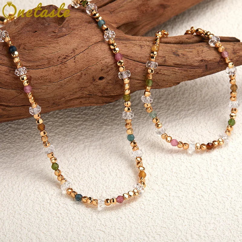 Natural Tourmaline White Crystal S925 Silver Beaded Strand Jewelry Sets With Necklace And Bracelet For Women Dainty Luxury Gift