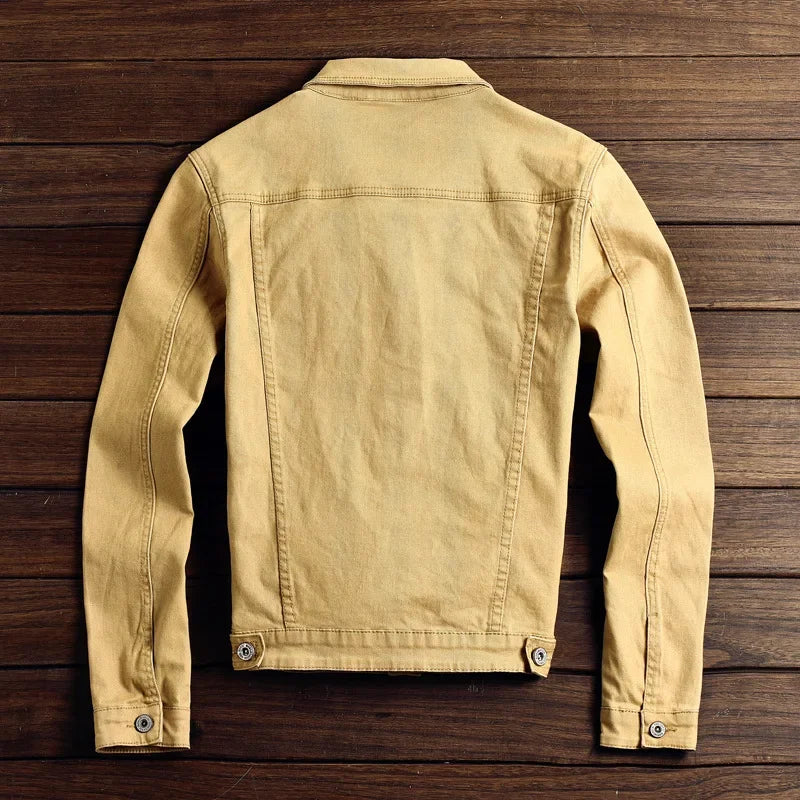 Men Denim Jacket Single Breasted Cardigan Turn Down Collar Coats Washed Loose Solid Pockets Button Casual Thicken Spliced