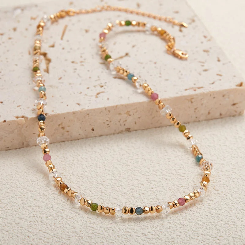 Natural Tourmaline White Crystal S925 Silver Beaded Strand Jewelry Sets With Necklace And Bracelet For Women Dainty Luxury Gift