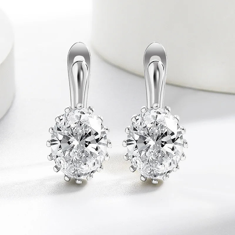 925 Sterling Sliver Zircom Earring Plated White Gold Hoop Earring for Women Wedding Party Jewelry E033015