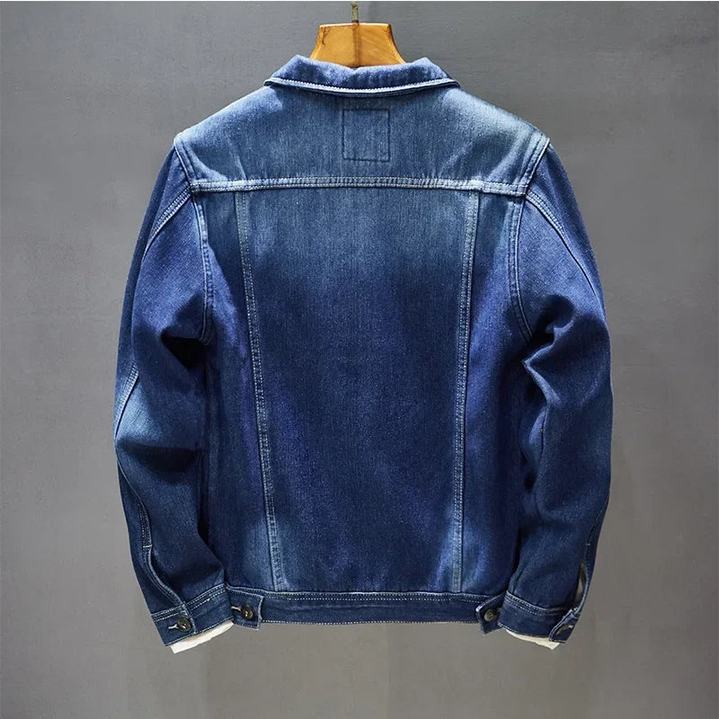 Men Denim Jacket Single Breasted Cardigan Turn Down Collar Coats Washed Loose Solid Pockets Button Casual Thicken Spliced