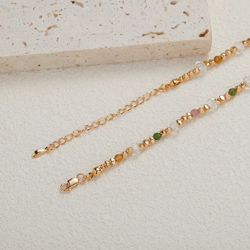 Natural Tourmaline White Crystal S925 Silver Beaded Strand Jewelry Sets With Necklace And Bracelet For Women Dainty Luxury Gift