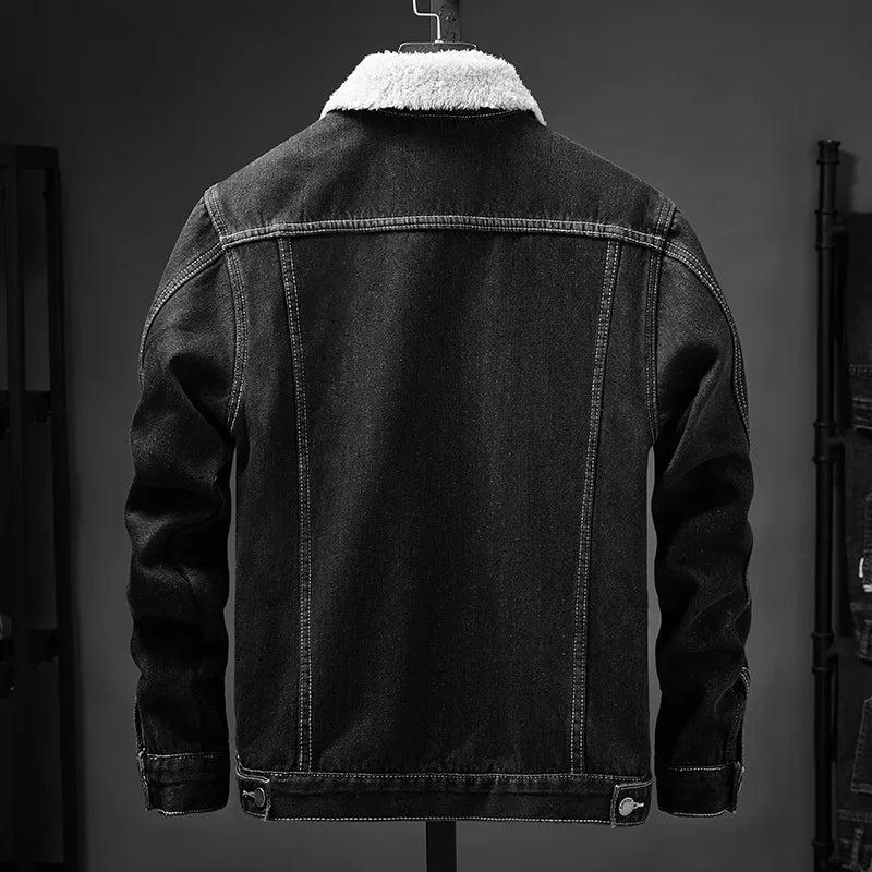 Men Denim Jacket Single Breasted Cardigan Turn Down Collar Coats Washed Loose Solid Pockets Button Casual Thicken Spliced
