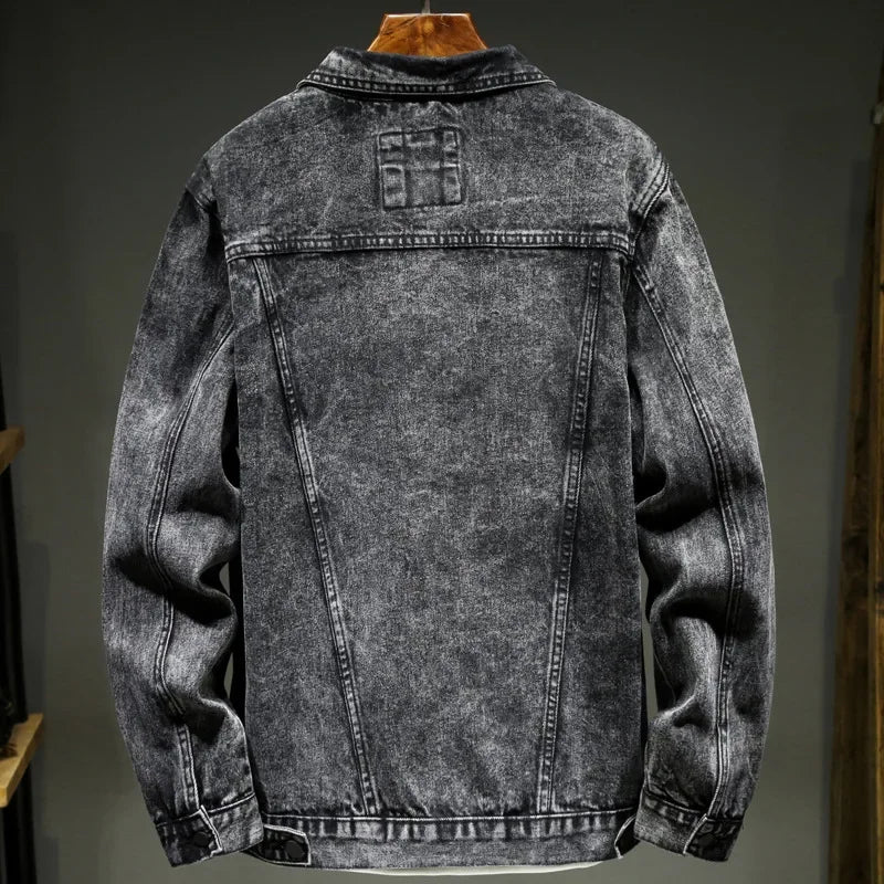 Men Denim Jacket Single Breasted Cardigan Turn Down Collar Coats Washed Loose Solid Pockets Button Casual Thicken Spliced