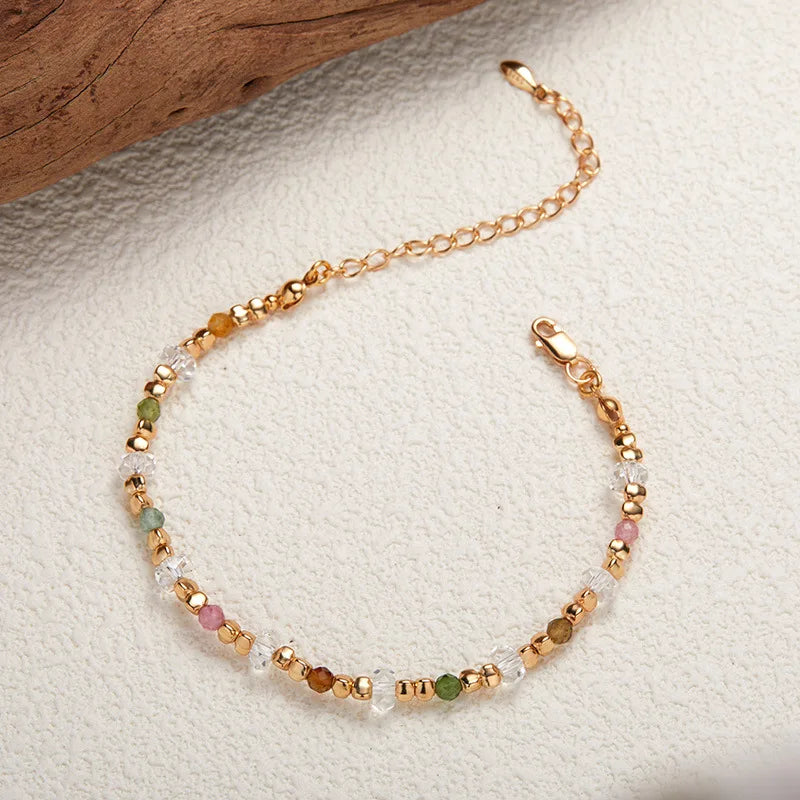 Natural Tourmaline White Crystal S925 Silver Beaded Strand Jewelry Sets With Necklace And Bracelet For Women Dainty Luxury Gift