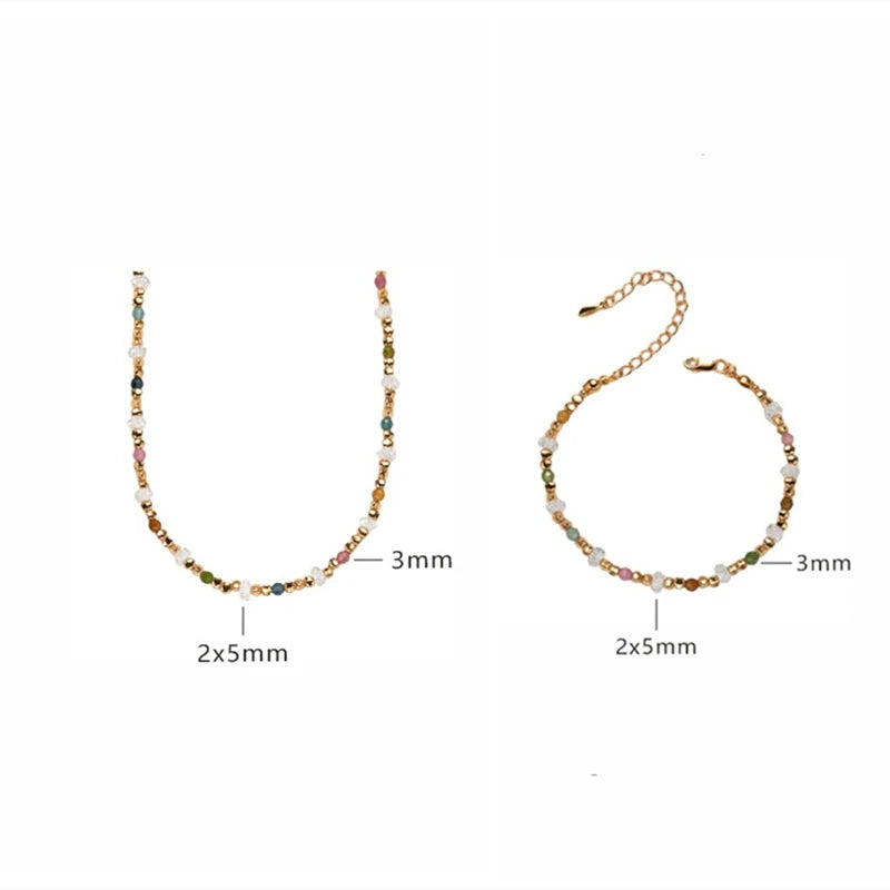 Natural Tourmaline White Crystal S925 Silver Beaded Strand Jewelry Sets With Necklace And Bracelet For Women Dainty Luxury Gift