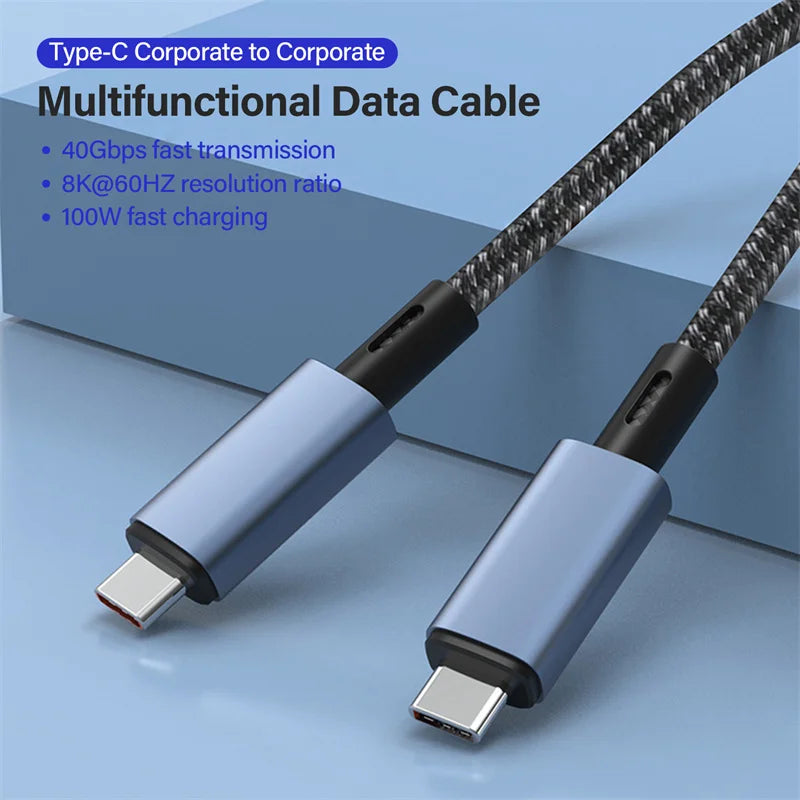 USB4 Cable Thunderbolt 3/4 40Gbps USB-C 8K Video Cable PD240W Fast Charger Suitable for iPhone 16 Macbook Hard Disk Data Cable