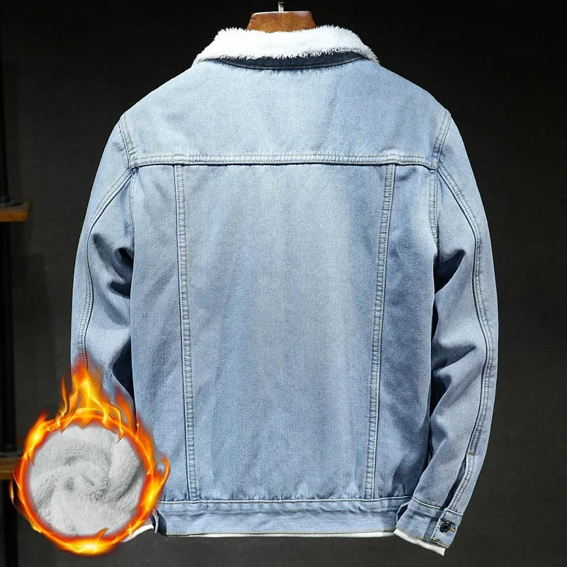 Men Denim Jacket Single Breasted Cardigan Turn Down Collar Coats Washed Loose Solid Pockets Button Casual Thicken Spliced